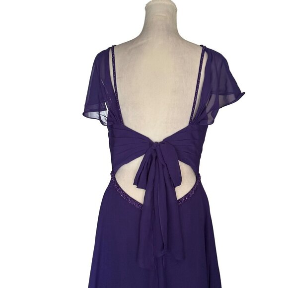 Elegant Purple JJ's House Evening Gown With Beaded Waist & Sheer Sleeves Size 6- - Picture 1 of 16